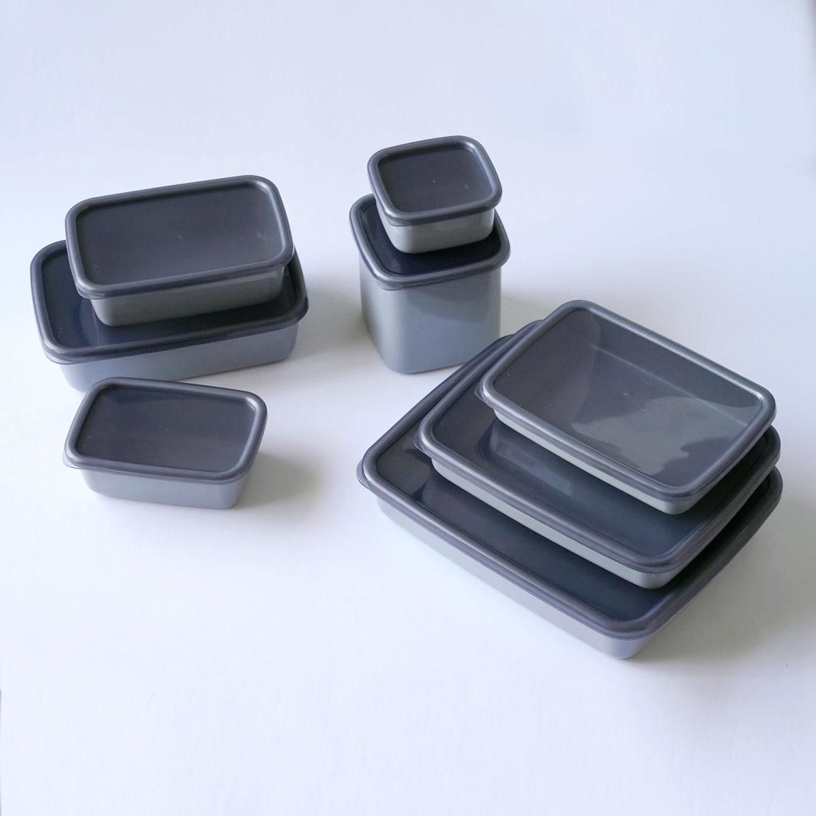 野田琺瑯 保存容器 +Gray(プラスグレー) レクタングル浅型 シール蓋付