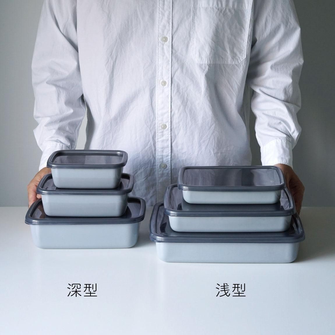 野田琺瑯 保存容器 +Gray(プラスグレー) レクタングル深型 シール蓋付