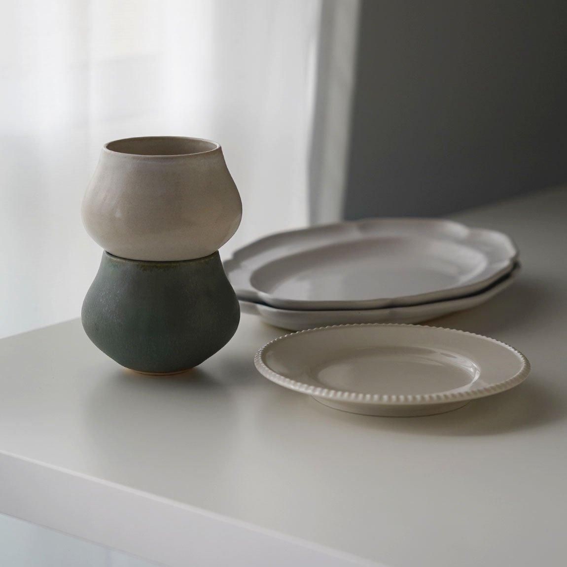 かもめ製作所 花リムオーバルプレート | 白つや釉 | 23cm - Anchor