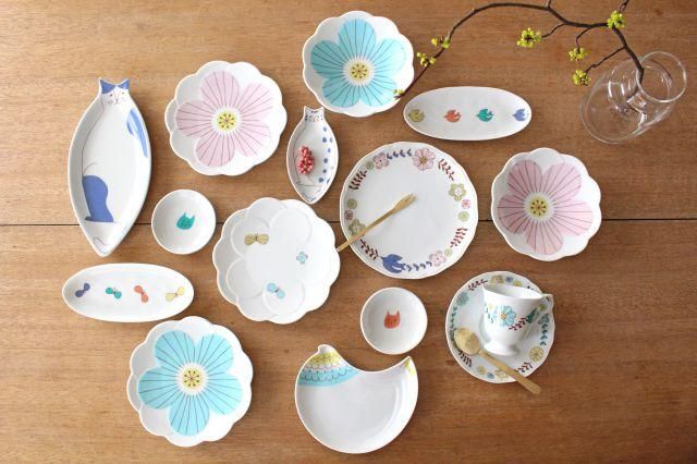 花と鳥プレート｜ブルー｜磁器｜ハレクタニ｜九谷焼｜和食器通販