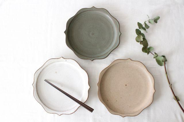 鯨井 円美 稜花皿 白 ピンクベージュ陶器 新品 未使用 2枚セット