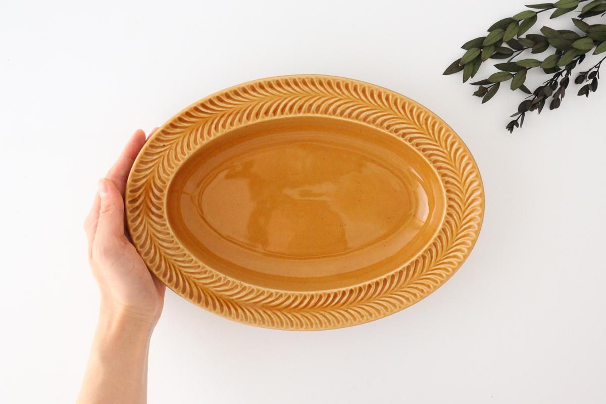 手作り風ブラウン陶器皿 大皿 オーバル皿｜琥珀｜陶器｜ローズマリー｜波佐見焼｜和食器通販｜うちる