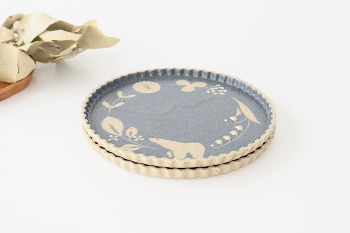 なみなみプレート｜中凸｜シロクマ｜紺｜陶器｜苔色工房｜田中遼馬｜和