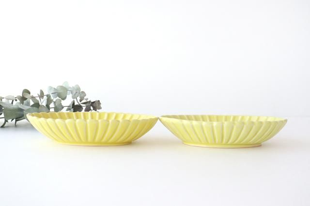 黄釉　輪花楕円深鉢　M　陶器　松尾直樹