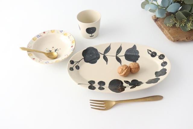 モノクロ｜オーバル皿｜花｜半磁器｜矢島操｜和食器通販｜うちる｜和