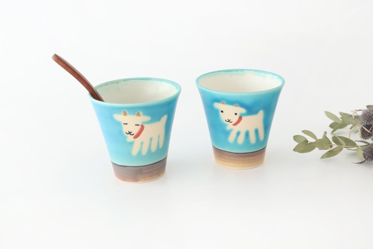 フリーカップ｜ヤギ｜青｜陶器｜atelier qucchane｜やちむん｜和食器