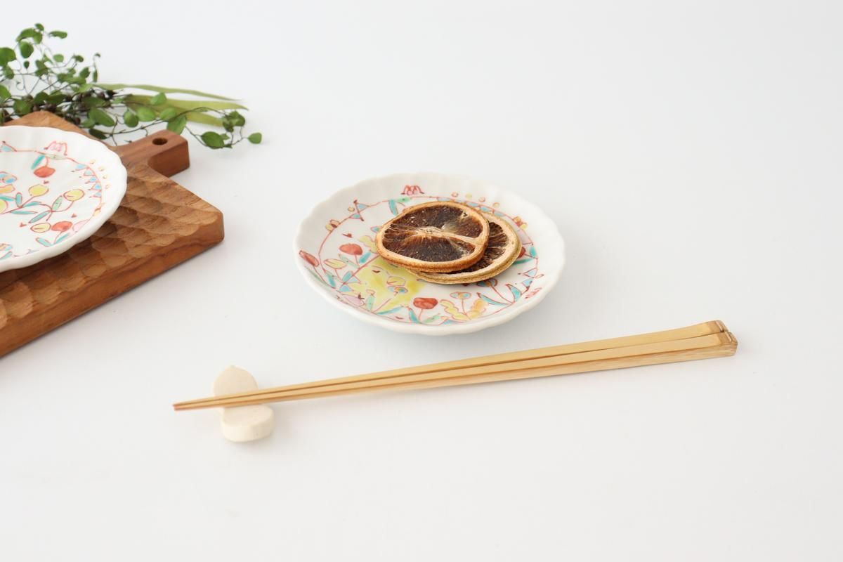 お値下げしました、4枚組 九谷 龍 輪花豆皿