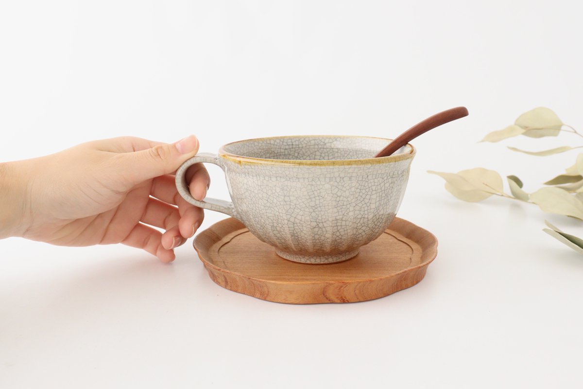 スープポット 蓋付 陶器 貫入 風景柄 西洋柄 レトロ 日本 工芸品-