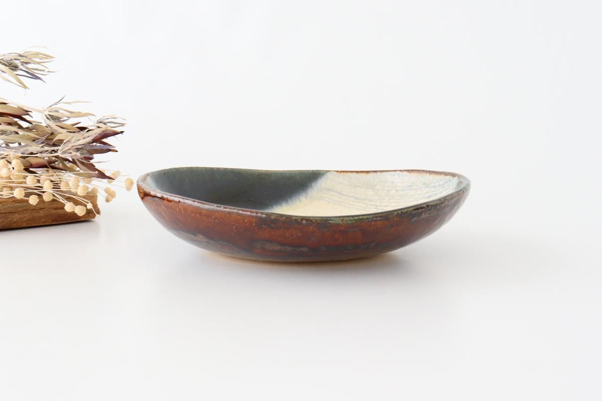 益子焼 楕円鉢 数量限定】【益子焼】カレー、パスタにお勧めです。渋色縁取り