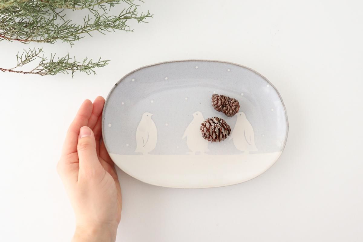 ペンギンの楕円皿｜陶器｜ITOGA POTTERY｜和食器通販｜うちる｜和食器