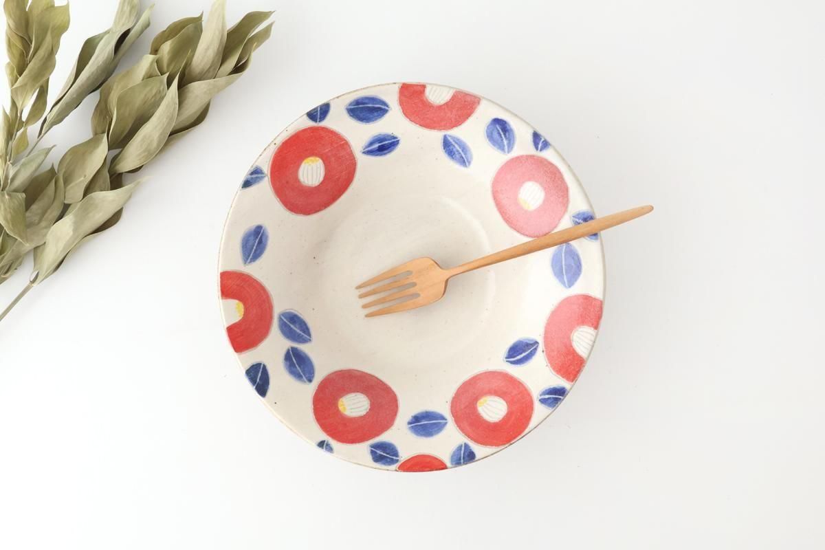 加彩7寸平鉢｜椿｜陶器｜樹ノ音工房｜和食器通販｜うちる｜和食器の皿