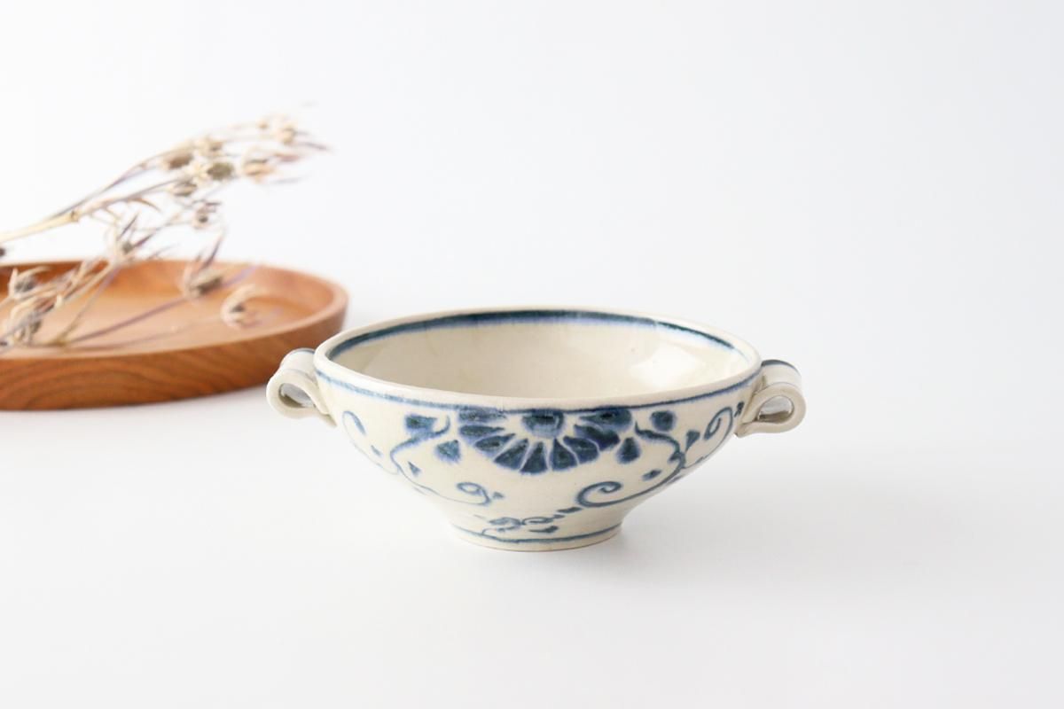 耳付多用鉢｜花紋｜陶器｜藍安南｜美濃焼｜和食器通販｜うちる｜和食器