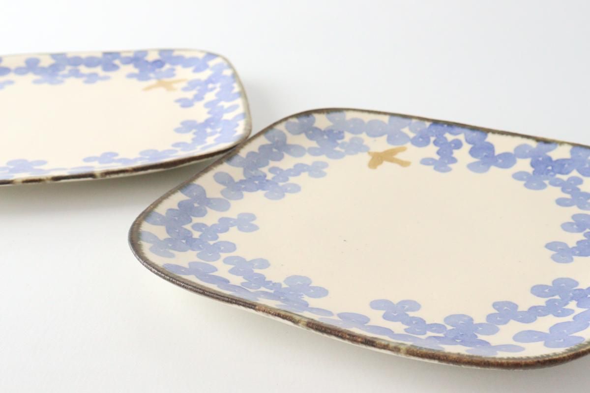 四方皿｜みつば｜青｜陶器｜和食器通販｜うちる｜和食器の皿、鉢、飯碗など