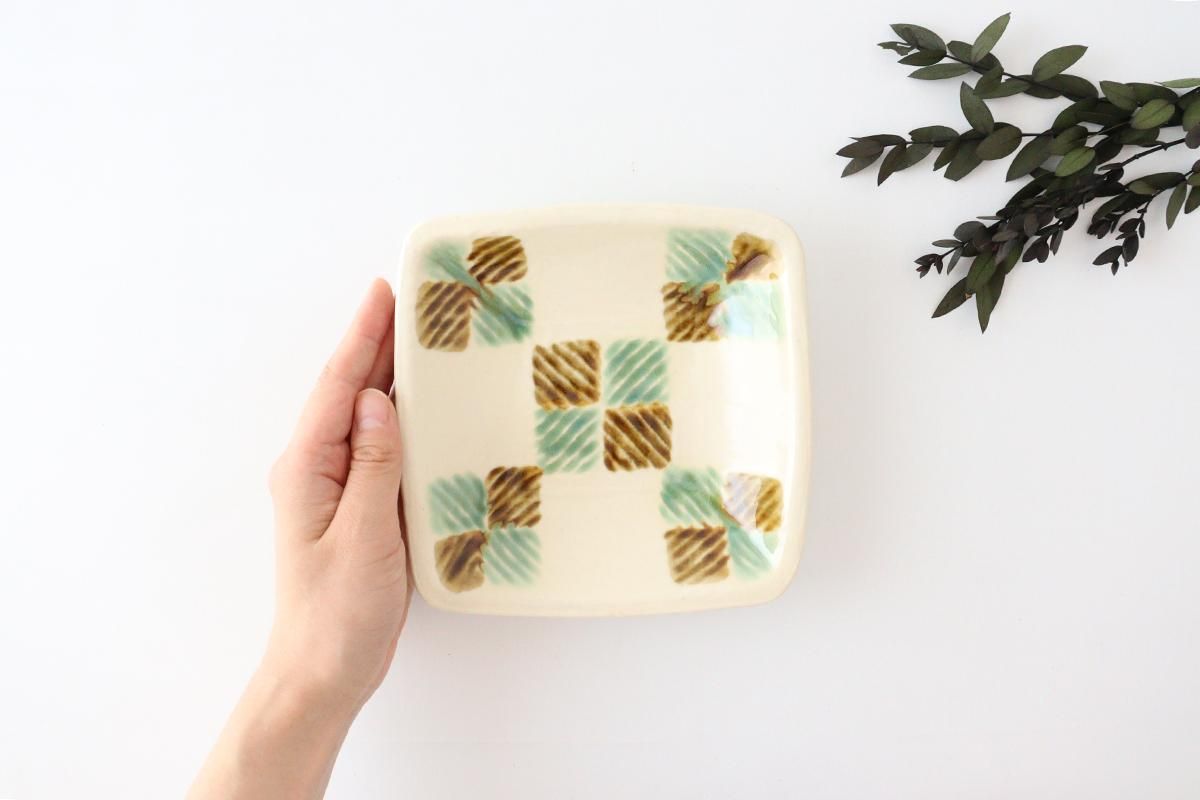 角皿｜縄紋｜三彩｜陶器｜高橋あい｜和食器通販｜うちる｜和食器の皿