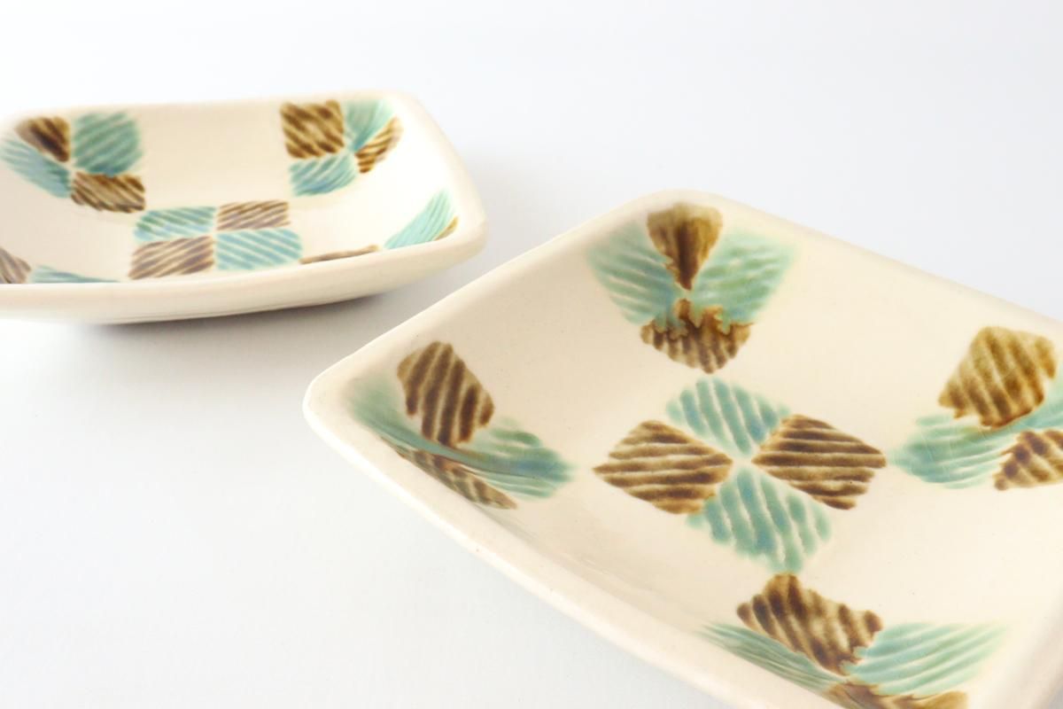 角皿｜縄紋｜三彩｜陶器｜高橋あい｜和食器通販｜うちる｜和食器の皿