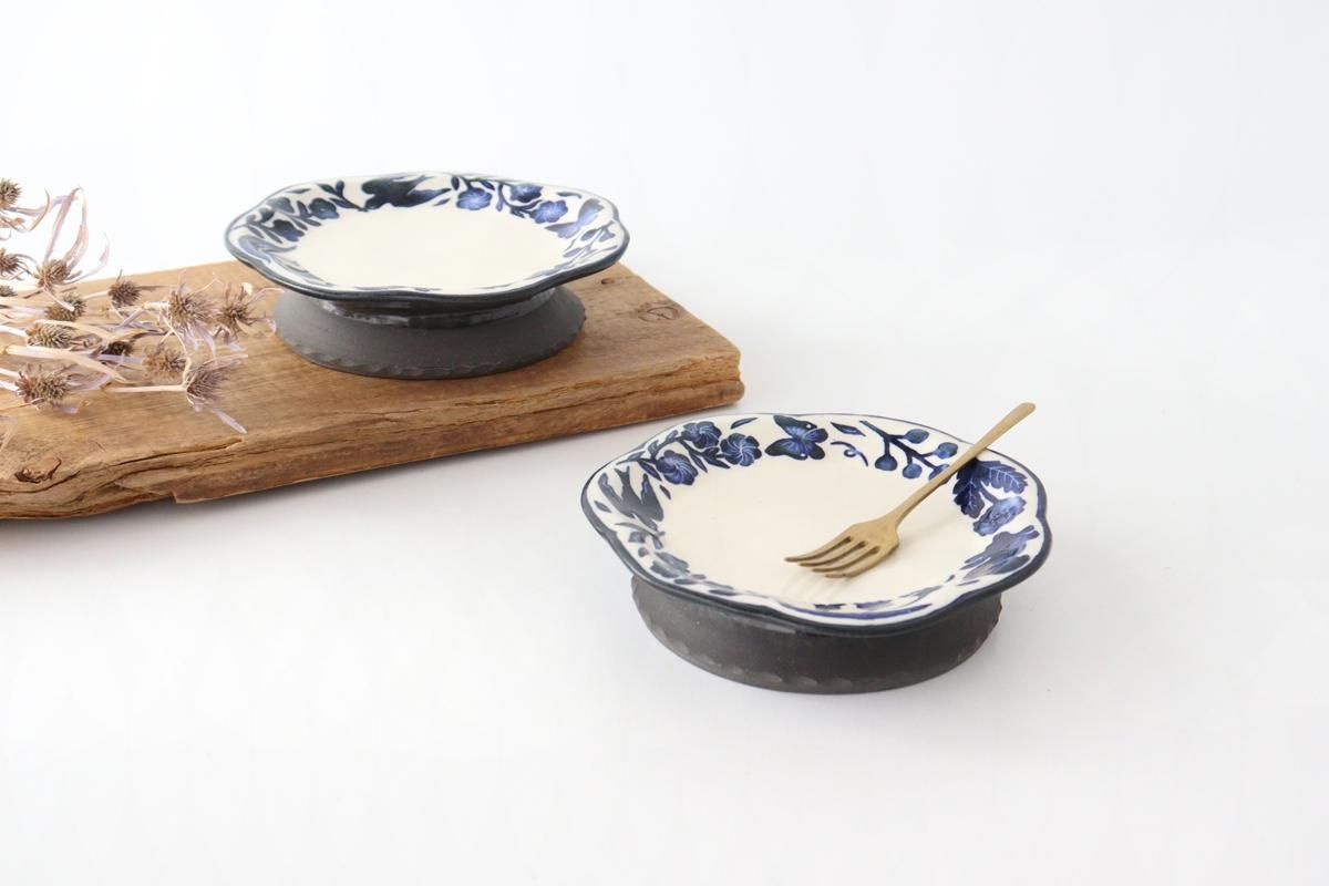 もらって 嬉しい お歳暮 ランキング 粉引絵付けコンポート｜七ツ花型｜鳥とうさぎ｜陶器｜なかがき 皿・プレート