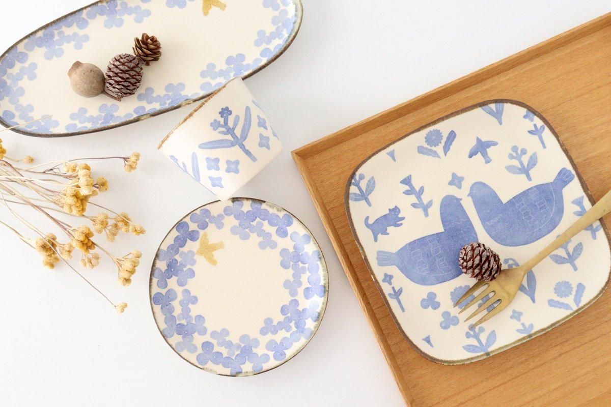 四方皿｜鳥2羽｜陶器｜和食器通販｜うちる｜和食器の皿、鉢、飯碗など