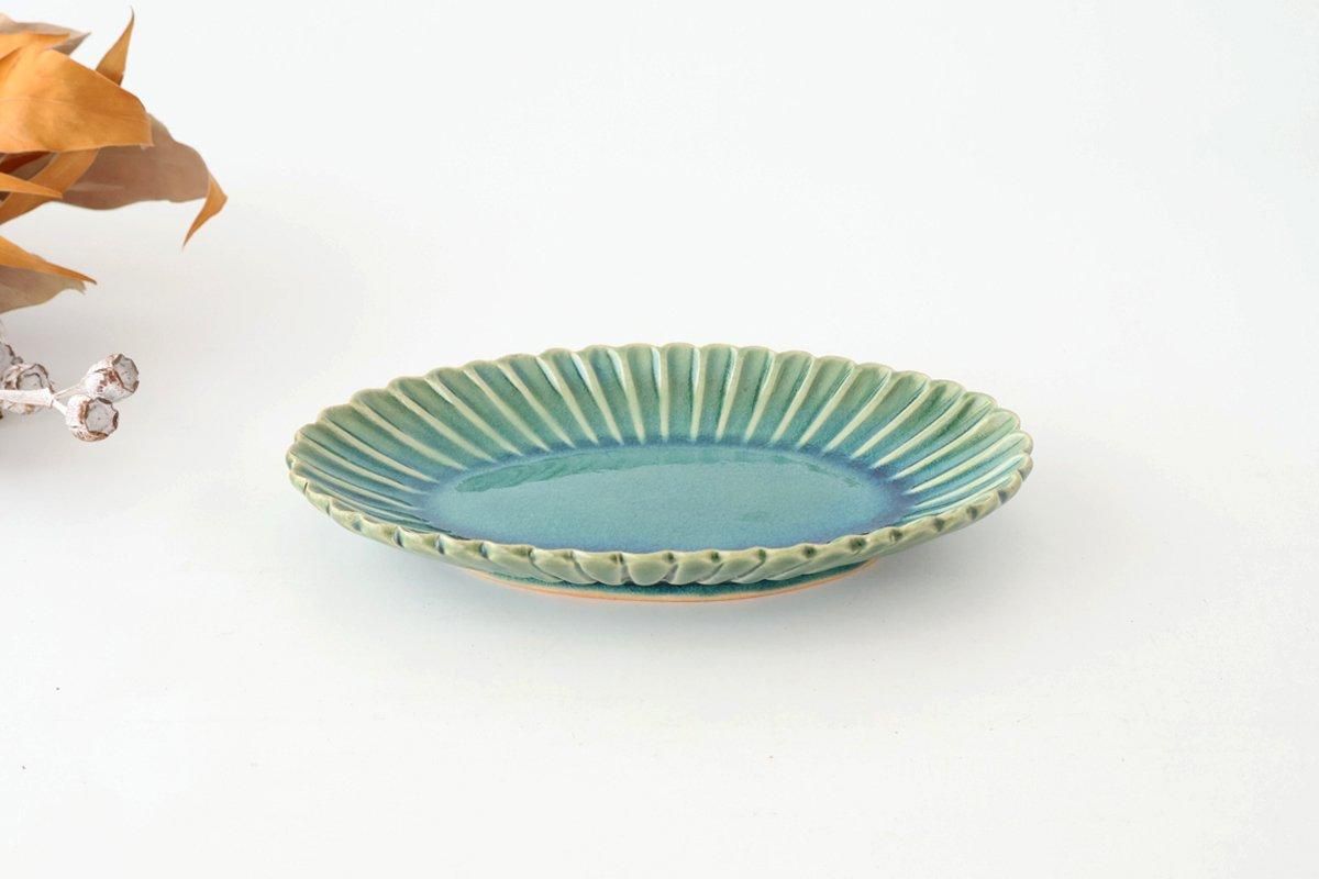 楕円形陶器皿 淡い深緑とブラウン かねと窯】楕円皿/コバルト（横 20cm） | 【丹波のイロドリ