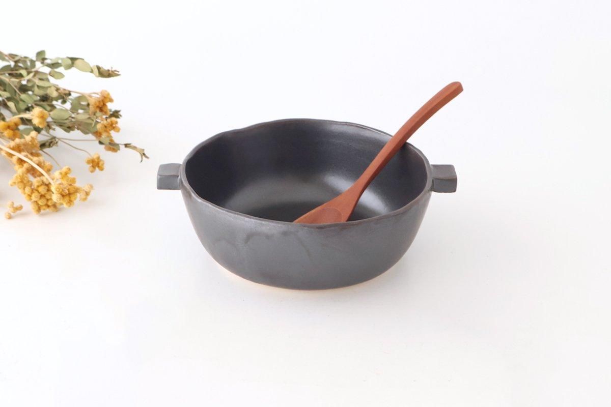 レトロ　手付き菓子鉢　D569 手つきグラタン｜L｜黒｜クラフト石川｜耐熱陶器｜かもしか道具