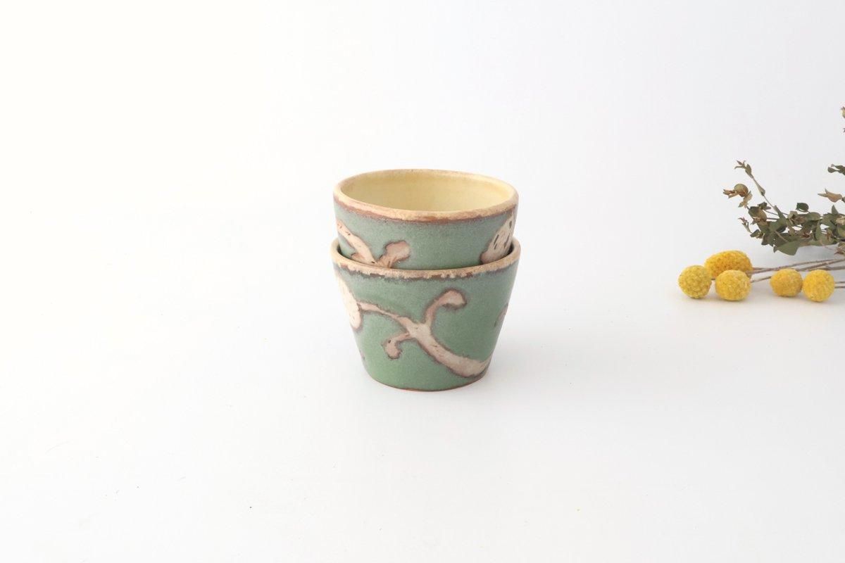 若草色釉｜ボタニカル柄｜フリーカップ｜陶器｜Say Hands Studio