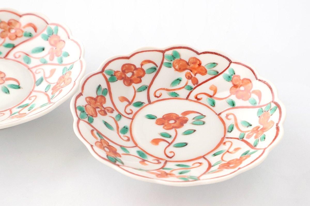 三寸皿｜なずな文様｜赤｜磁器｜九谷美陶園｜九谷焼｜和食器通販｜うち