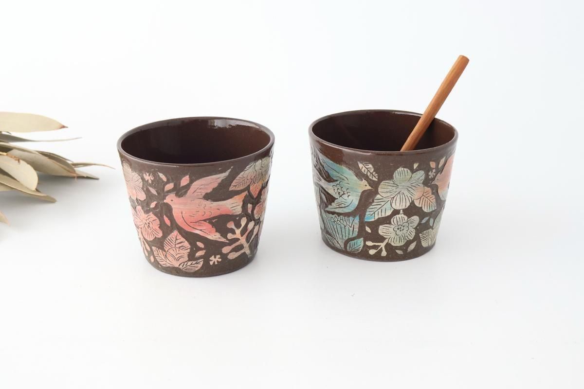 掻き落とし蕎麦猪口|沙羅とナンヨウショウビン|半磁器|萩原 掻き落とし蕎麦猪口|沙羅とナンヨウショウビン|半磁器|萩原