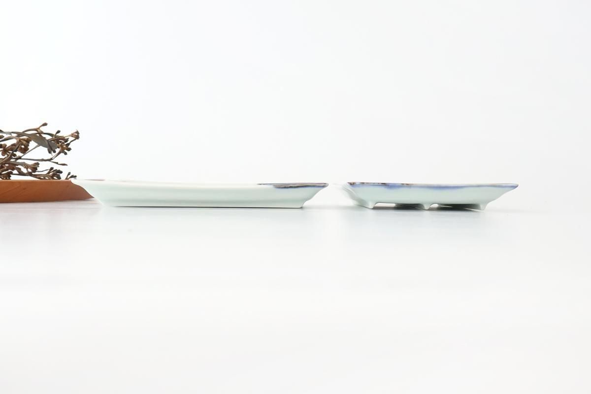 A1304-2/正斎造/白磁花草文長角皿 大7客・小7客/飾皿/盛皿/懐石道具/ ♥ 年末年始特価 深川製磁 染錦絢草花絵七寸長角皿