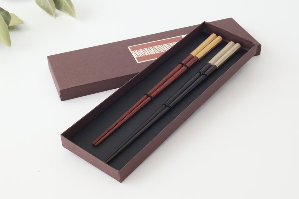 MARUNAO 木製箸 2膳セット 黒檀　紫壇の夫婦箸 忠之助商店 / マルナオ 極上八角箸 MARUNAO Star & Sun (黒檀