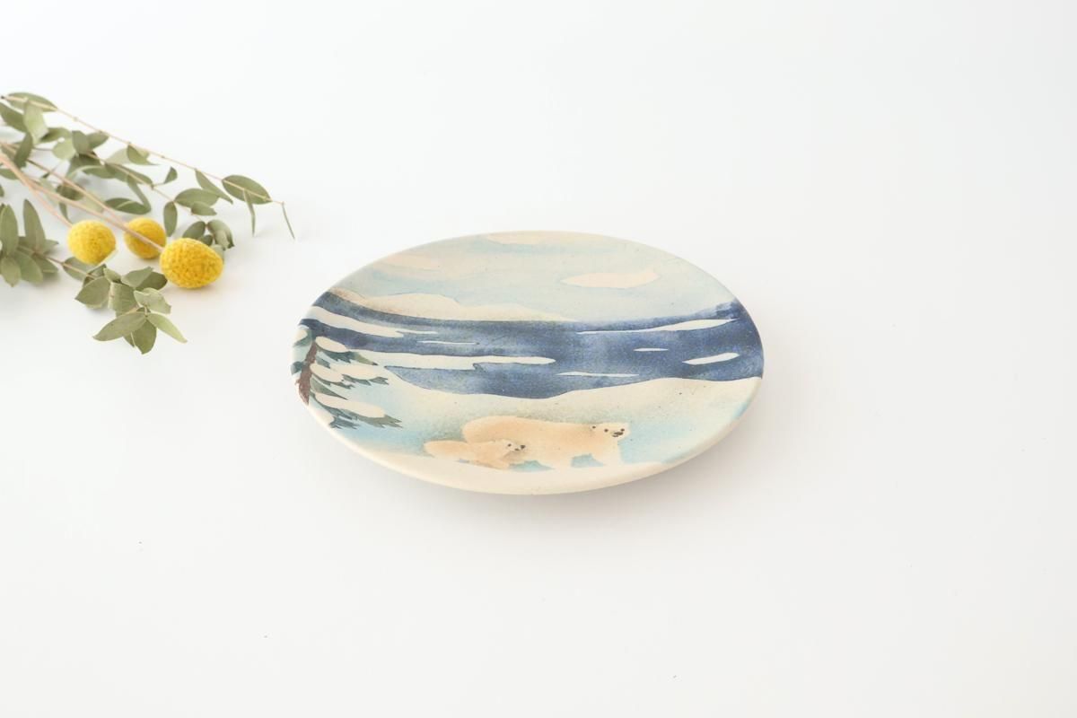 プレート｜S｜シロクマ親子｜陶器｜はるな陶芸工房｜和食器通販｜うち
