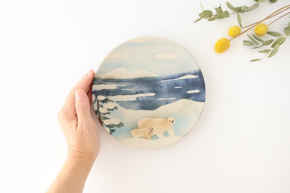 プレート｜S｜シロクマ親子｜陶器｜はるな陶芸工房｜和食器通販｜うち