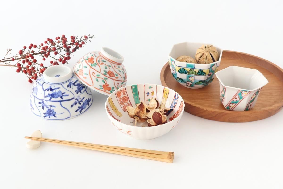 ・時代　九谷焼　菊割小皿4枚　直径9.8cm 東H5-0820① NOVEM ノウェム 菊皿(M) 九谷焼 皿・小鉢