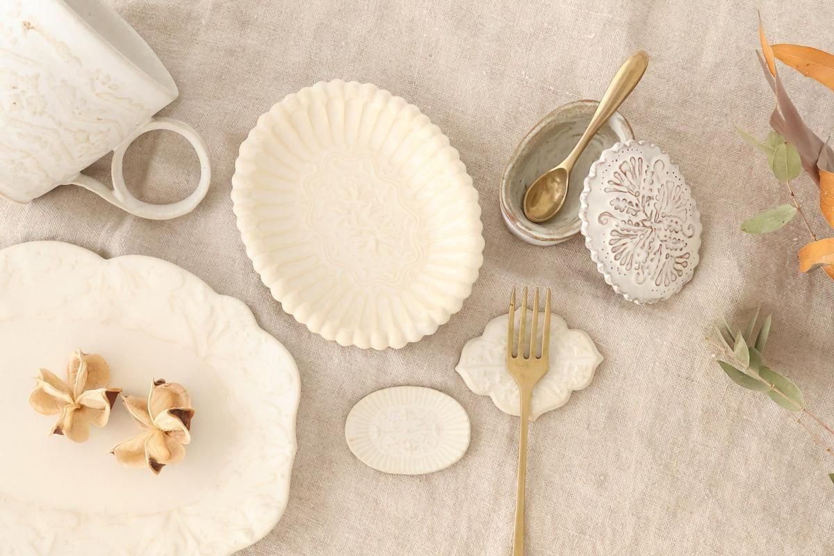 花リム皿 4枚セット 花リム四寸皿｜陶器｜樋口唯｜和食器通販｜うちる｜和食器の皿