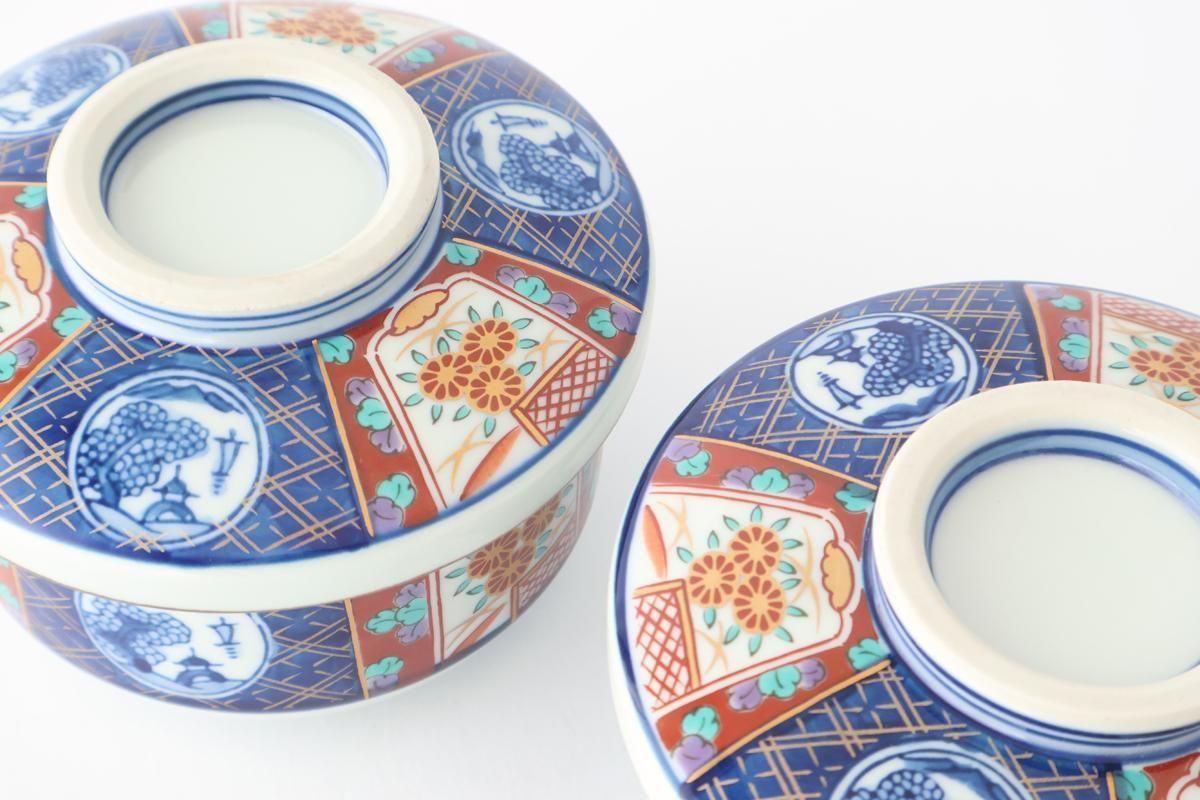 ◆１０個◆蓋つき煮物碗　古代間取り山水柄　有田焼　新品　丼物　煮物 ◇10個◇蓋つき煮物碗 古代間取り山水柄 有田焼 新品 丼物