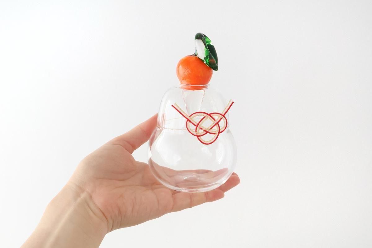 琉球ガラス　鏡餅　赤い紐付き 12cm 泡鏡餅