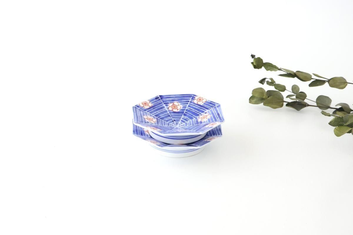 八角手塩皿｜墨はじき梅｜磁器｜有田焼｜和食器通販｜うちる｜和食器の