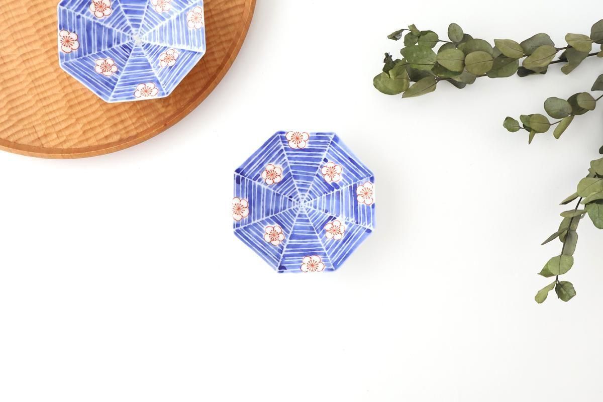 八角手塩皿｜墨はじき梅｜磁器｜有田焼｜和食器通販｜うちる｜和食器の