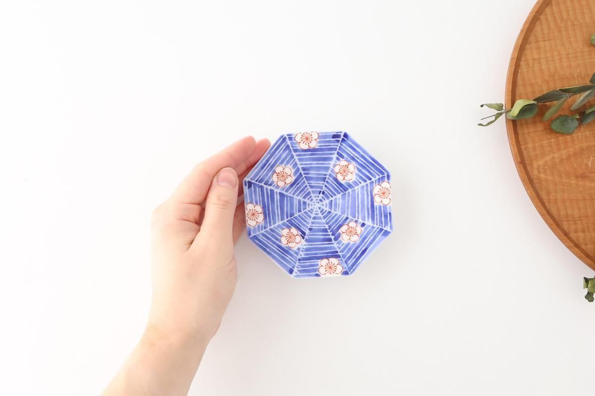 八角手塩皿｜墨はじき梅｜磁器｜有田焼｜和食器通販｜うちる｜和食器の