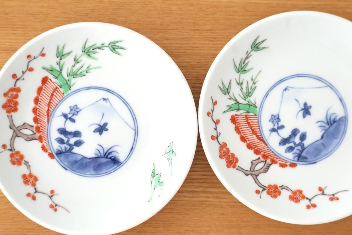丸皿｜染錦梅にうぐいす富士山図｜磁器｜有田焼｜和食器通販｜うちる