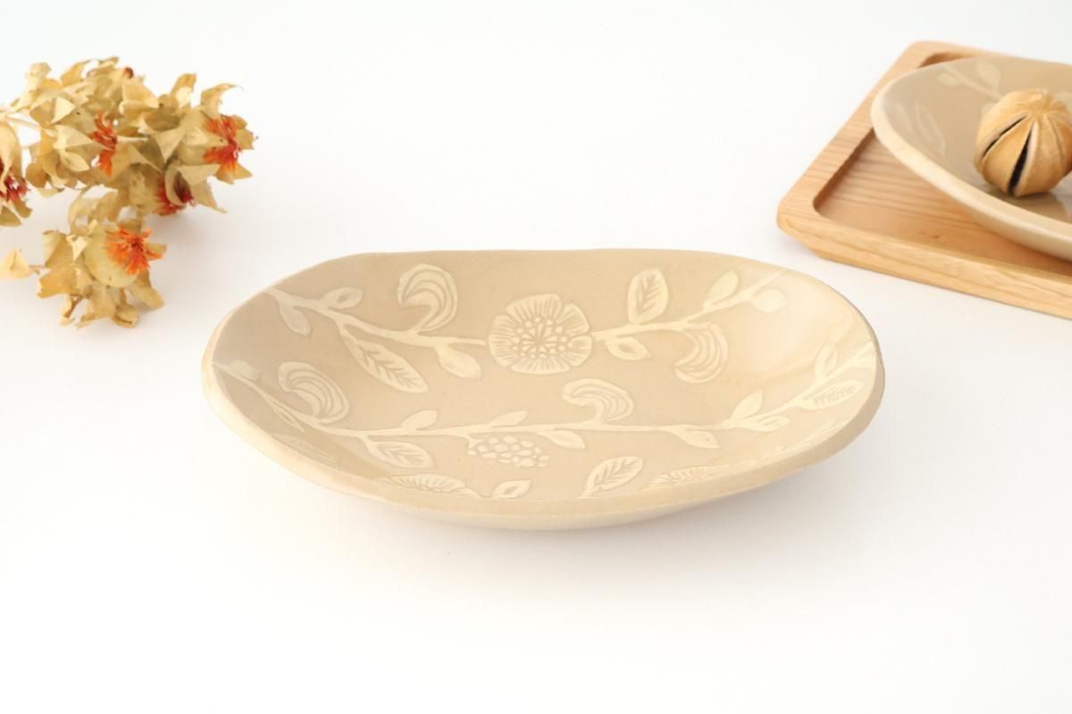 楕円皿｜ベージュ｜陶器｜松崎麗｜益子焼｜和食器通販｜うちる｜和食器