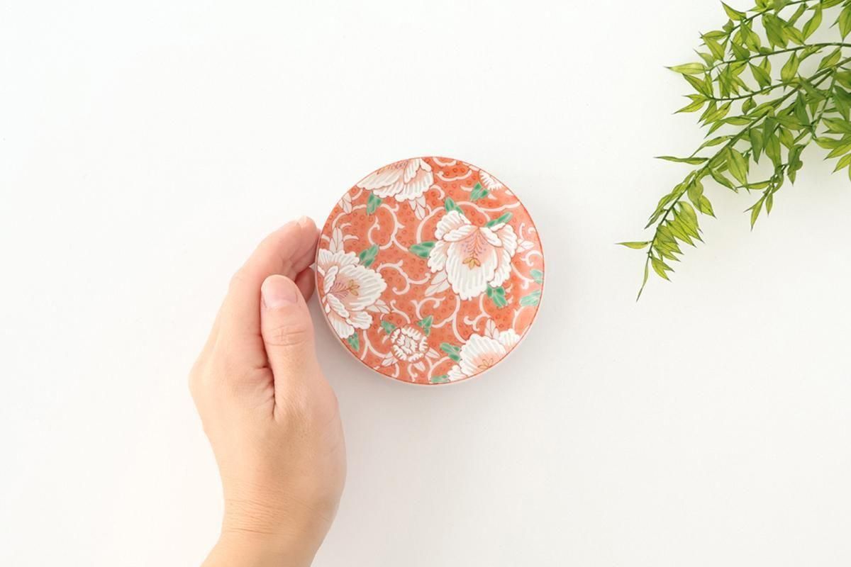 九谷アート小皿｜赤絵万葉花｜磁器｜Kutani Art｜九谷焼｜和食器通販
