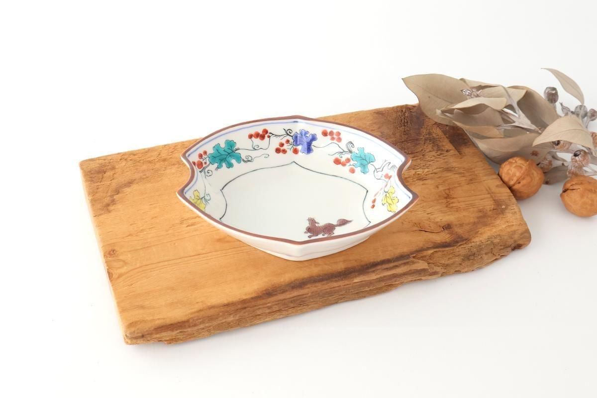 ぶどうにリス｜舟形向付｜磁器｜宮本泰山堂｜九谷焼｜和食器通販｜うち