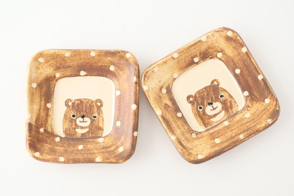 リム豆皿|シカク|クマ|陶器|ひつじのてしごと 前田祥子|信楽焼 リム豆皿|シカク|クマ|陶器|ひつじのてしごと 前田祥子|信楽焼