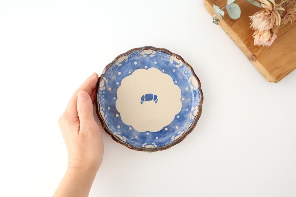 5寸皿｜クロワッサンと水玉模様｜半磁器｜うつわの絵本陶芸工房 岩佐