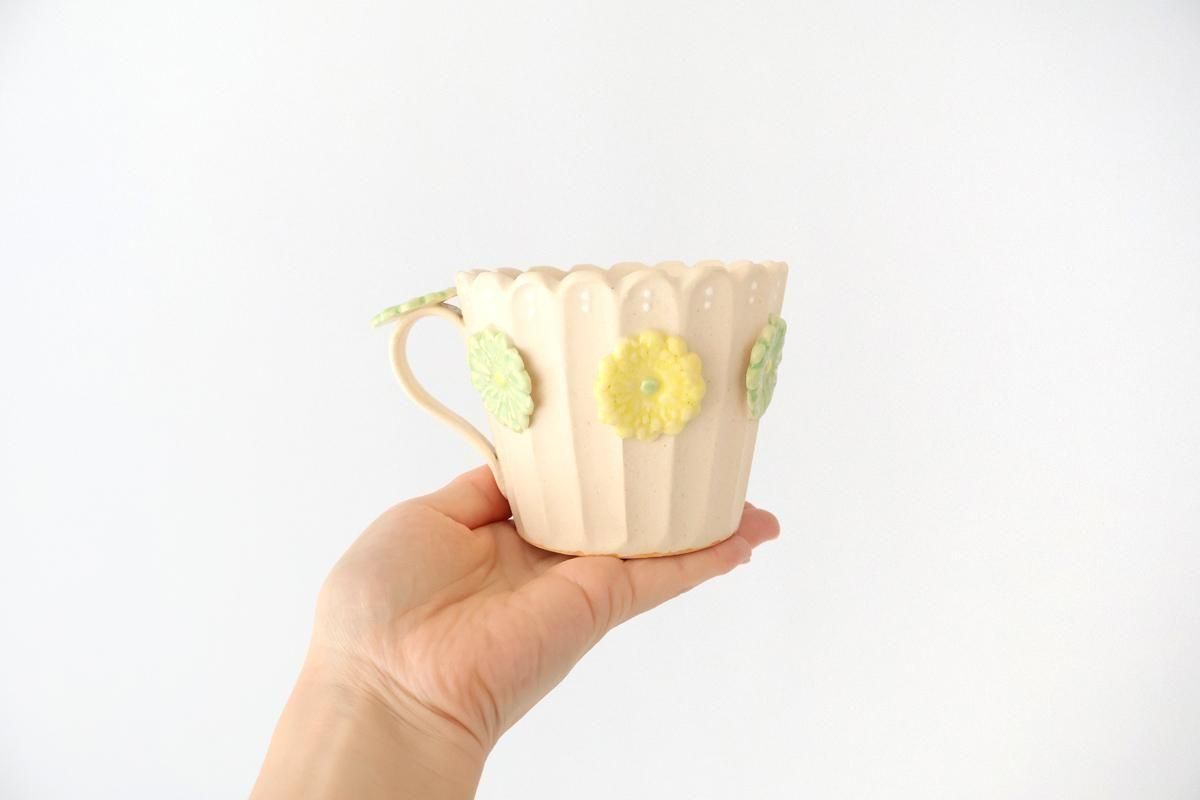 フラワーマグカップ｜黄/黄緑｜陶器｜アトリエ野恵｜和食器通販｜うち
