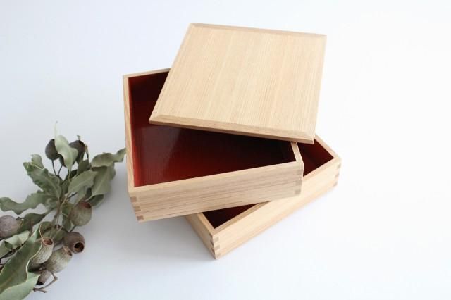 タモ白木塗|6寸二段重箱|内朱|松屋漆器店|和食器通販|うちる|和