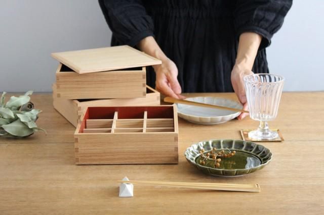 タモ白木塗|6寸三段重箱|内朱|松屋漆器店|和食器通販|うち タモ白木塗|6寸三段重箱|内朱|松屋漆器店|和食器通販|うち