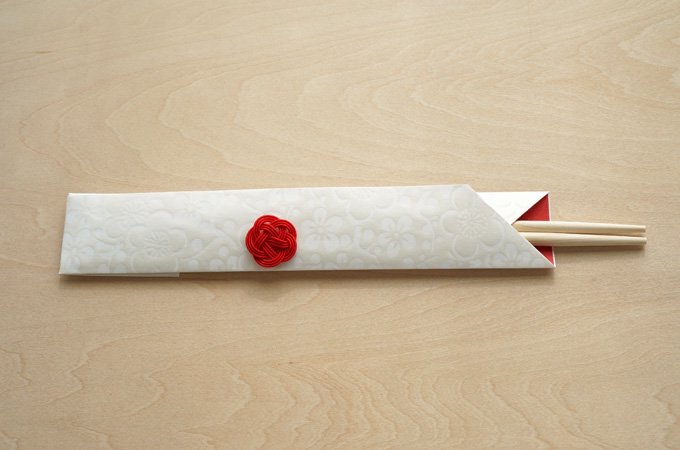 正月の祝い箸(国産桧) 上品な梅の花の箸袋 梅結び水引 - 木乃香