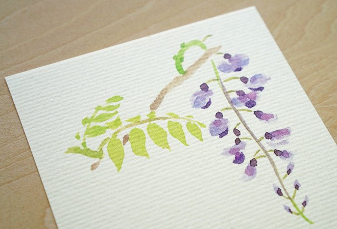 季節の絵はがき｜春 美しい紫の「藤」 和紙のハガキ - 木乃香