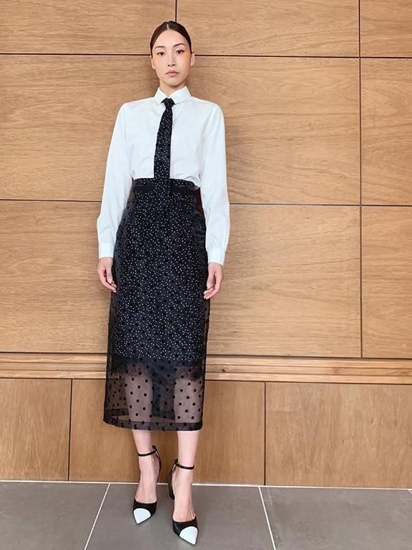 Adonisis】250323_DOTオーガンジーネクタイブラウス