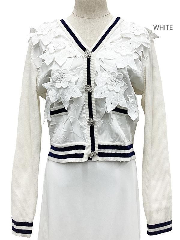 新品未使用Adonisisカーディガン Adonisis】250313_フラワーモチーフレース＆モールニット